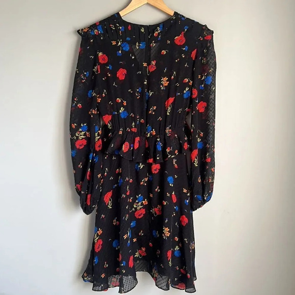 The Kooples Paris Black Daydream Flowers Silk Mini Dress Size 0 - Picture 3 of 13